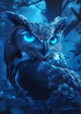 Dark Wood Collection: Mystical Blue Owl Portrait
