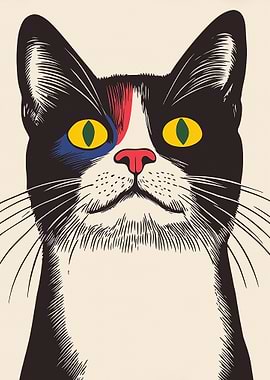 Stylized Black and White Cat Portrait