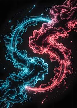 Abstract Blue and Red Yin and Yang