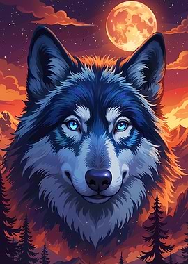 Wolf Portrait Under Moonlight