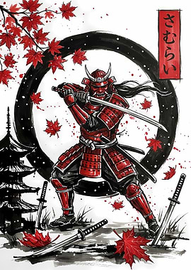 Red Samurai Warrior with Katana