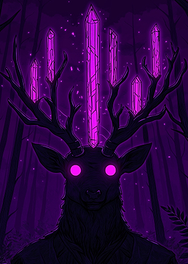 Mystical Deer with Crystals in Forest