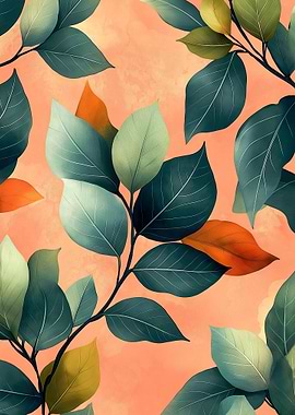Botanical Leaf Pattern on Peach Background