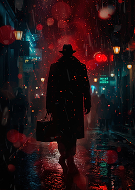 Silhouette in Rainy Cityscape