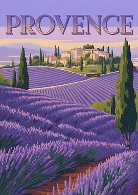 Provence Lavender Field Landscape Illustration
