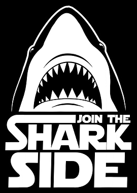 Join The Shark Side Poster, Bold Shark Wall Art, Minimalist Black and White Graphic Print
