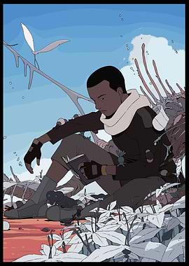 Contemplative Reader in Alien Landscape