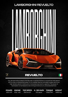 Lamborghini Revuelto Orange Car Poster