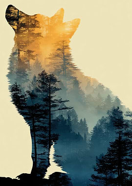 Fox and Forest Double Exposure Art