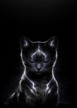 Mystical Cat with Glowing Markings
