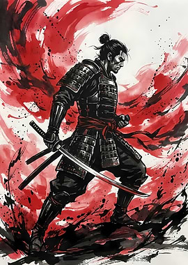 Samurai Warrior in Ink Style