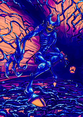 Blue Monster with Claws and Horns