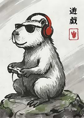 Capybara Gamer Ink Painting
