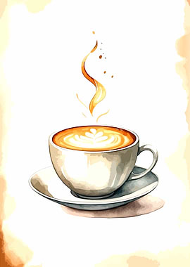 Watercolor Coffee Cup with Steam