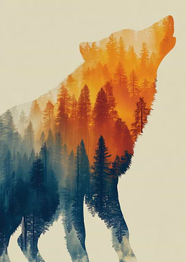 Wolf Silhouette Forest Landscape Art
