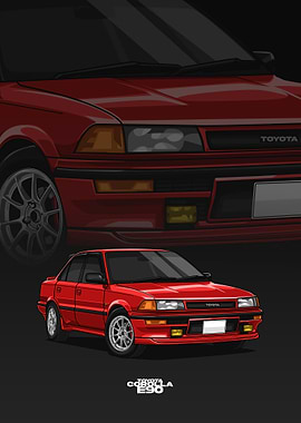 Red Toyota Corolla E90 Illustration