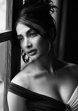 Black and White Portrait by Window pooja hegde