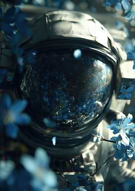 Astronaut in Blue Field Of Flowers