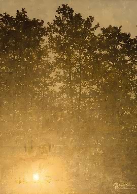 Golden Sunlight Through Trees Painting