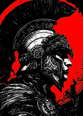 Spartan Warrior Helmet Red Background