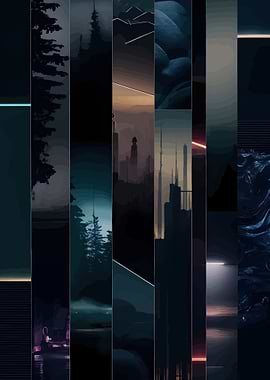Abstract landscapes in vertical panels