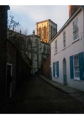 York Minster from a Cobblestone Street