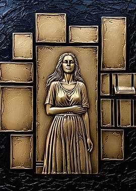 Golden Goddess Bronze Relief - Neoclassical Mystique
