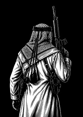 Armed Figure in Black and White