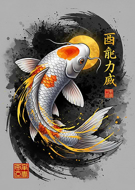Moonrise Koi Flowing Spirit in Ink