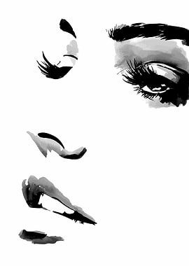 Monochrome Woman's Face Ink Illustration