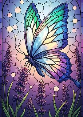 Stained Glass Butterfly and Lavender