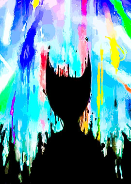 Abstract Silhouette with Colorful Paint Drips