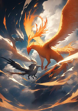 Phoenix and Ravens in Cloudy Sky