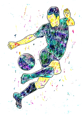 Colorful Soccer Player Kicking Ball