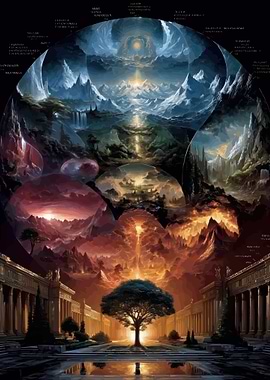 Mythical Landscape with Tree and Architecture