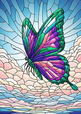Stained Glass Butterfly in Sky