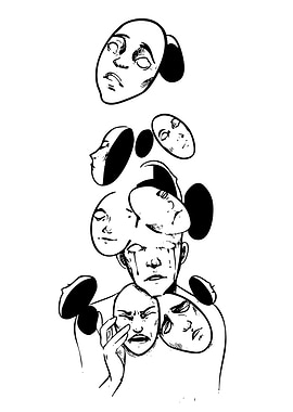 Man with masks, emotional illustration