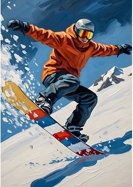 Snowboarder in Action Painting