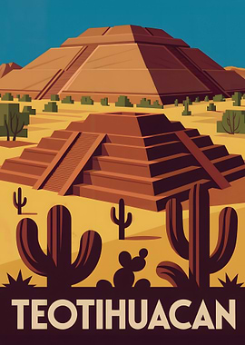 Teotihuacan Pyramids Illustration