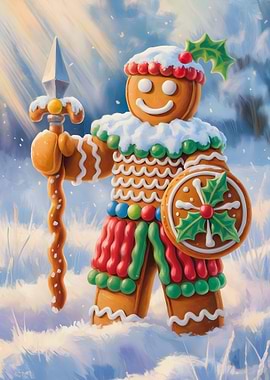 Gingerbread Warrior in Winter Landscape