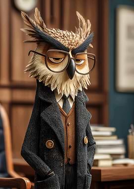 Anthropomorphic Owl in Business Attire