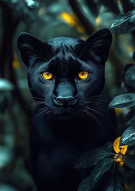 Black Panther Portrait with Golden Eyes