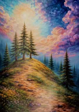 Mountain Trail with Pine Trees Painting