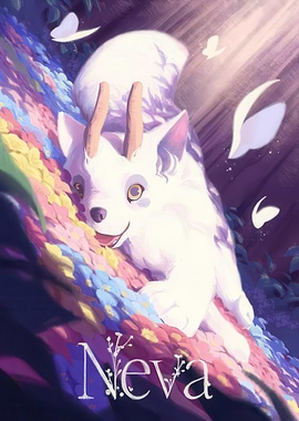 Neva: White Wolf in Floral Meadow