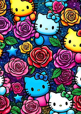 Hello Kitty and Roses Pattern