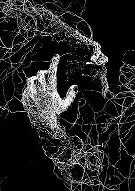 Abstract Hand and Face in White Lines