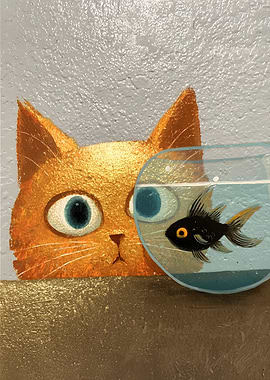 Cat and Fishbowl Painting