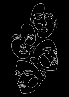 Abstract Faces Line Art