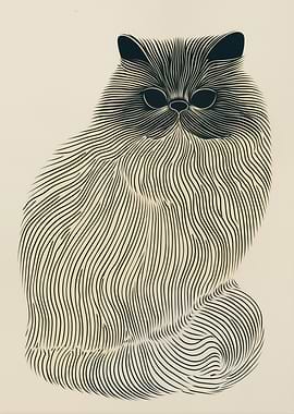 Elegant Line Art Persian Cat Portrait