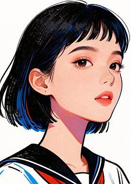 Anime Girl in Japanese School Uniform Portrait